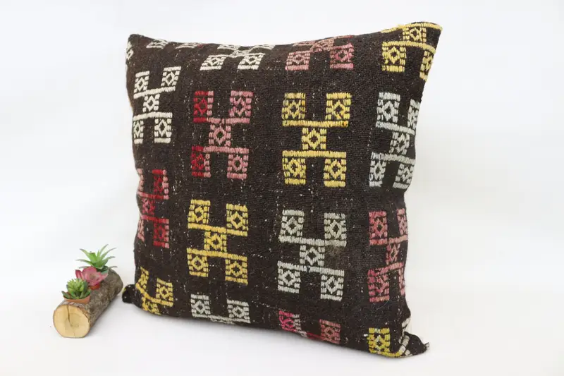 Vintage Throw Cushion, Handmade Kilim Cushion, 28x28 Brown Cushion, Vintage Kilim Throw Pillow, Cushion Case, Sofa Pillow Case, Pillow for Couch - 5