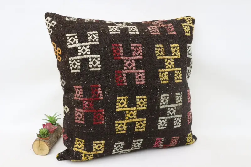Vintage Throw Cushion, Handmade Kilim Cushion, 28x28 Brown Cushion, Vintage Kilim Throw Pillow, Cushion Case, Sofa Pillow Case, Pillow for Couch - 3
