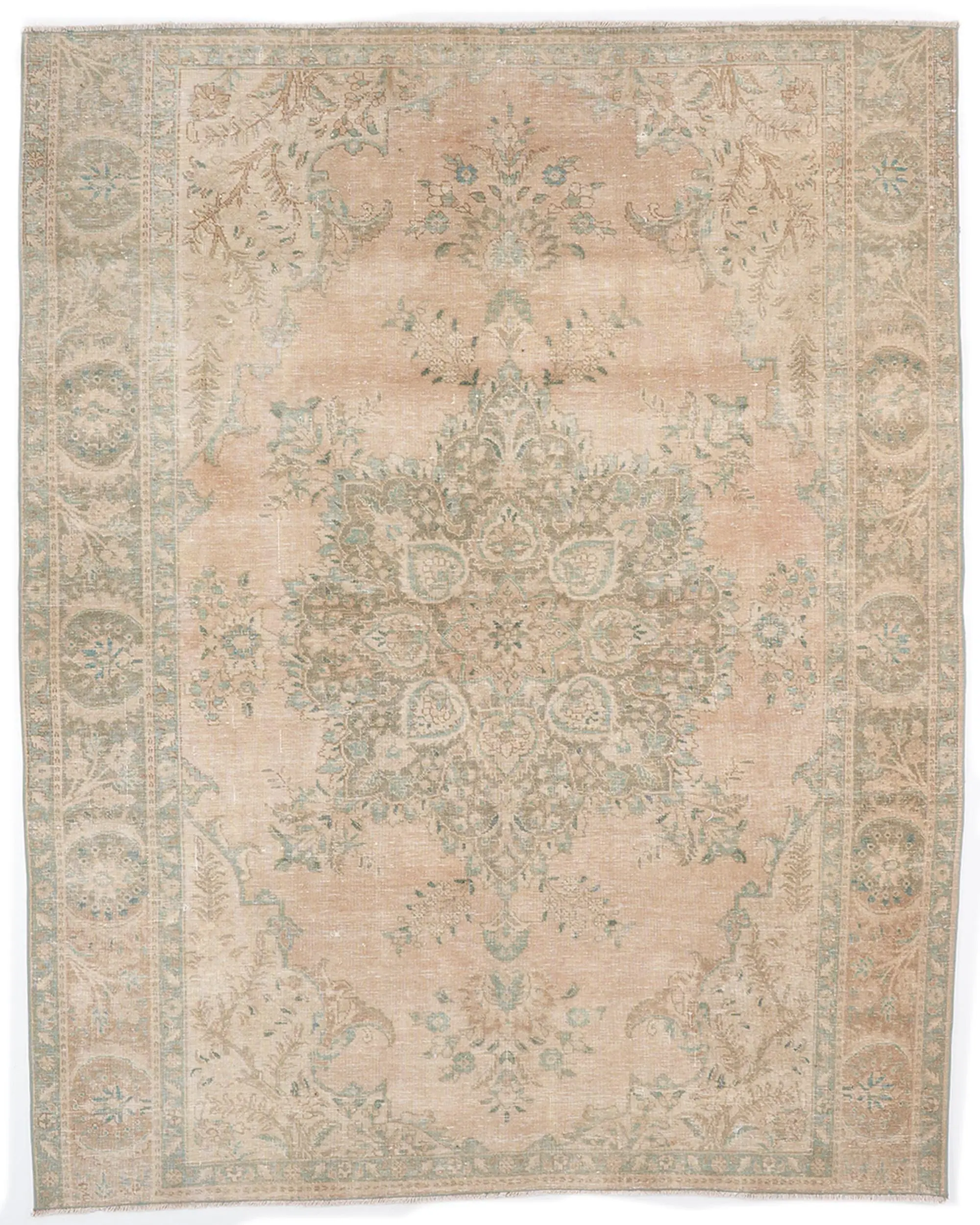 6.5x8.1 ft Halı, Türk Vintage Halısı, Kahverengi Mavi Oryantal Yün Halı - 1
