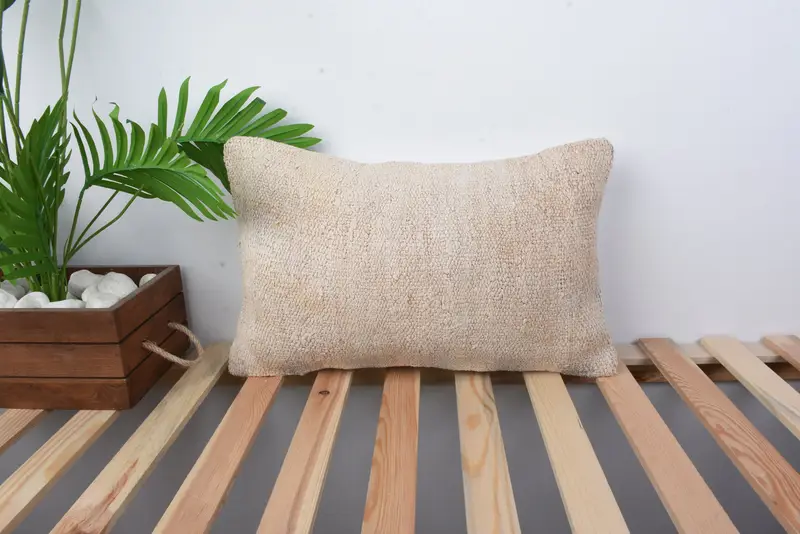 Interior Designer Pillow, Pillow for Couch, Vintage Kilim Throw Pillow, Wool Kilim Pillow Pillow Cover, Cushion Case, 12x20 Beige Cushion Cover - 1