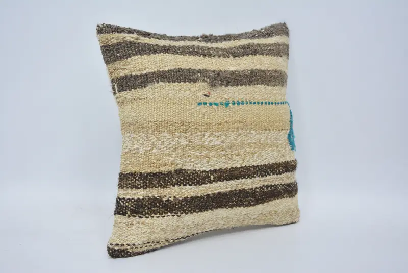 Cushion Case, Turkish Pillow, Vintage Kilim Pillow, Authentic Cushion Case, Kilim Pillow Cover, Handmade Cushion Cover, 12x12 Beige Cushion Case - 3