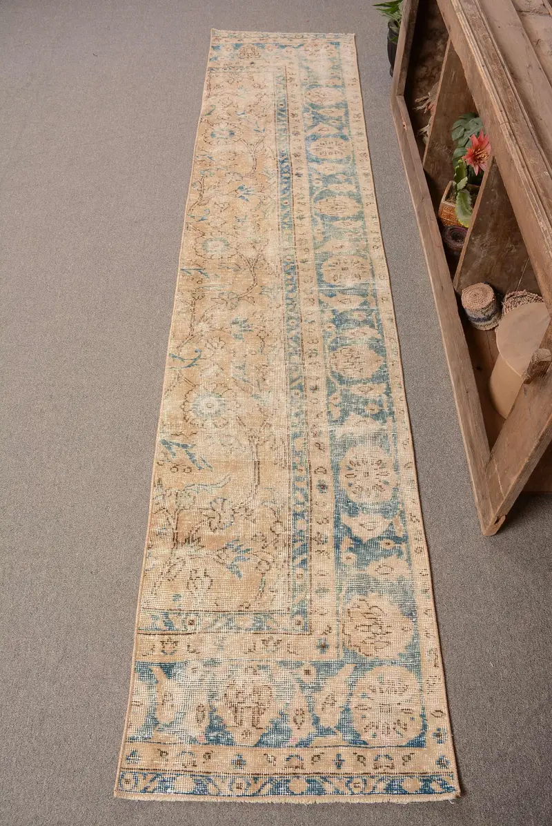 Beiger, blauer Südwestteppich, 2 x 9,4 Fuß, schickes Dekor