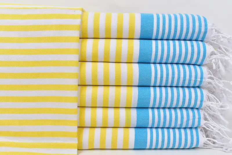 Personalized Kitchen Towel, Cotton Dish Towel, Yellow-Turquoise, Striped, 24x40 Inches