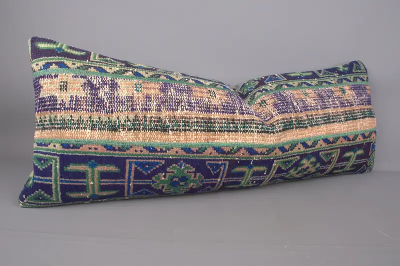 Antique Pillows, 16x43 Blue Cushion Cover, Personalized Gift Pillow Cushion Case, Turkish Kilim Pillow, Pillow Cover, Vintage Pillow - 1