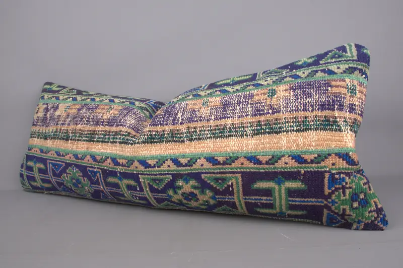 Antique Pillows, 16x43 Blue Cushion Cover, Personalized Gift Pillow Cushion Case, Turkish Kilim Pillow, Pillow Cover, Vintage Pillow - 2