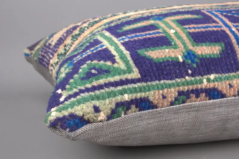 Antique Pillows, 16x43 Blue Cushion Cover, Personalized Gift Pillow Cushion Case, Turkish Kilim Pillow, Pillow Cover, Vintage Pillow - 5