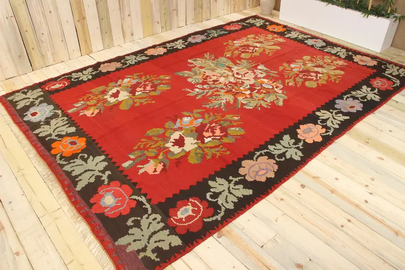 Vintage 8.2x11.9 ft Halı, Oushak Türk Halısı, Kırmızı Fas Yün Halısı - 1