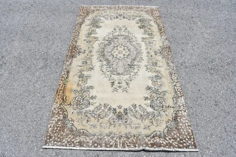 Türk Vintage Halısı 3,8x6,7 ft (115x205 cm), Oushak Kahverengi Yün Halı - 1
