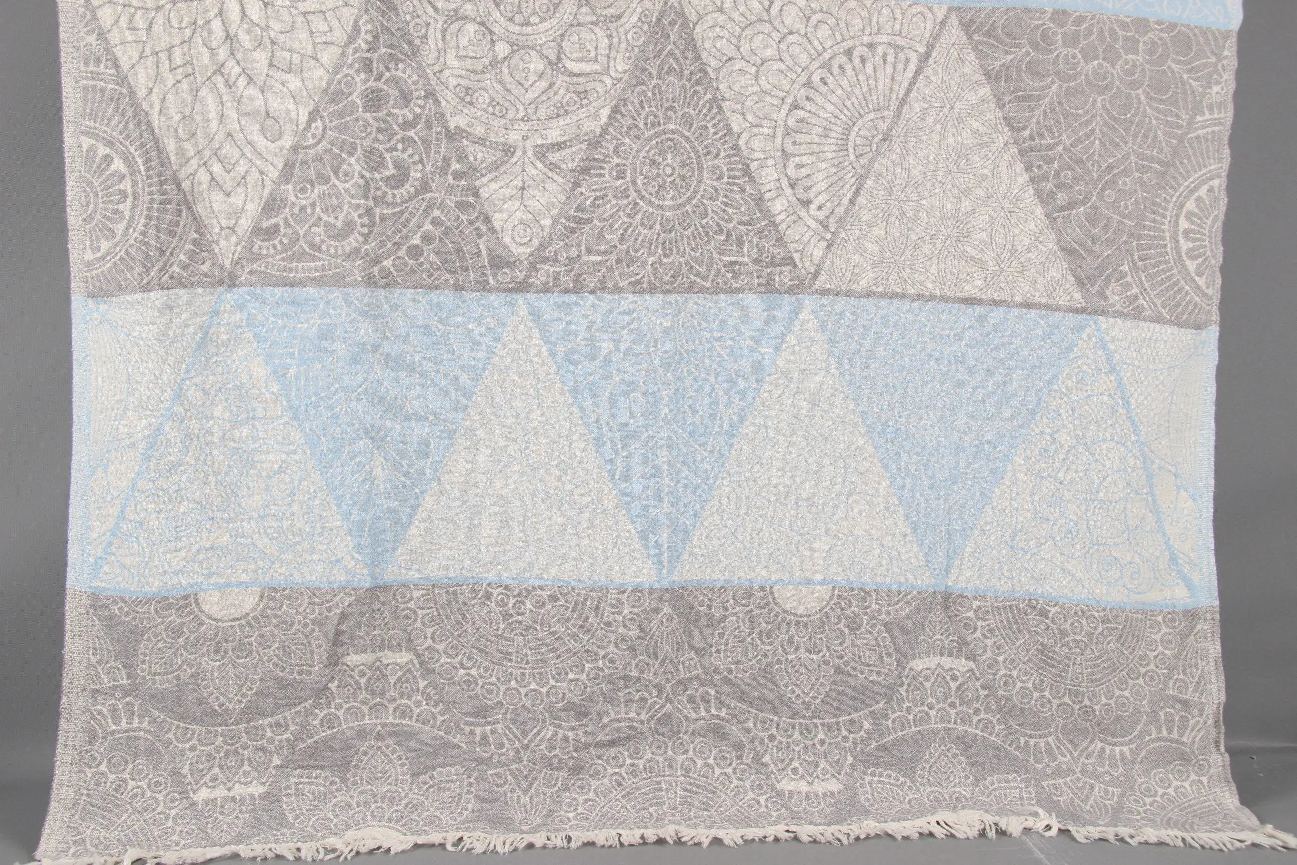 Turkish Bath Towel Gray-Blue Floral Geometric, Organic Cotton, 40x71 Inches - 1