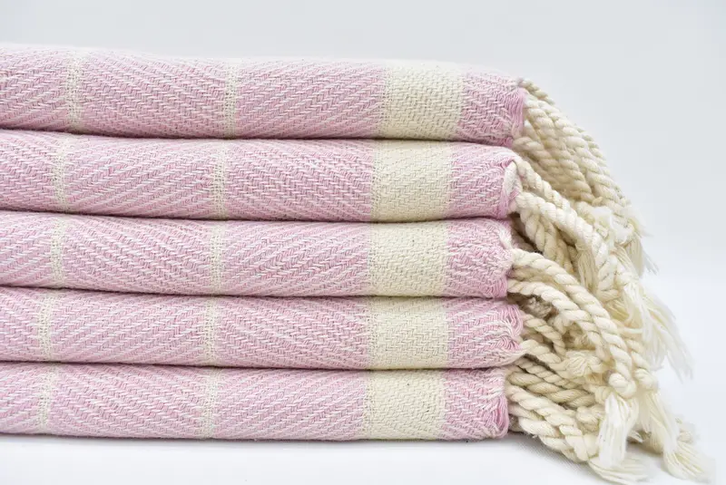 Personalized Pink Striped Tea Towel, Organic Cotton, 36x16 Inches
