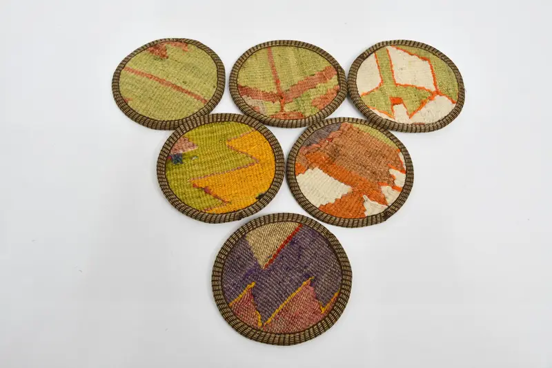 Posavasos redondos bohemios, posavasos de alfombras naranjas y verdes