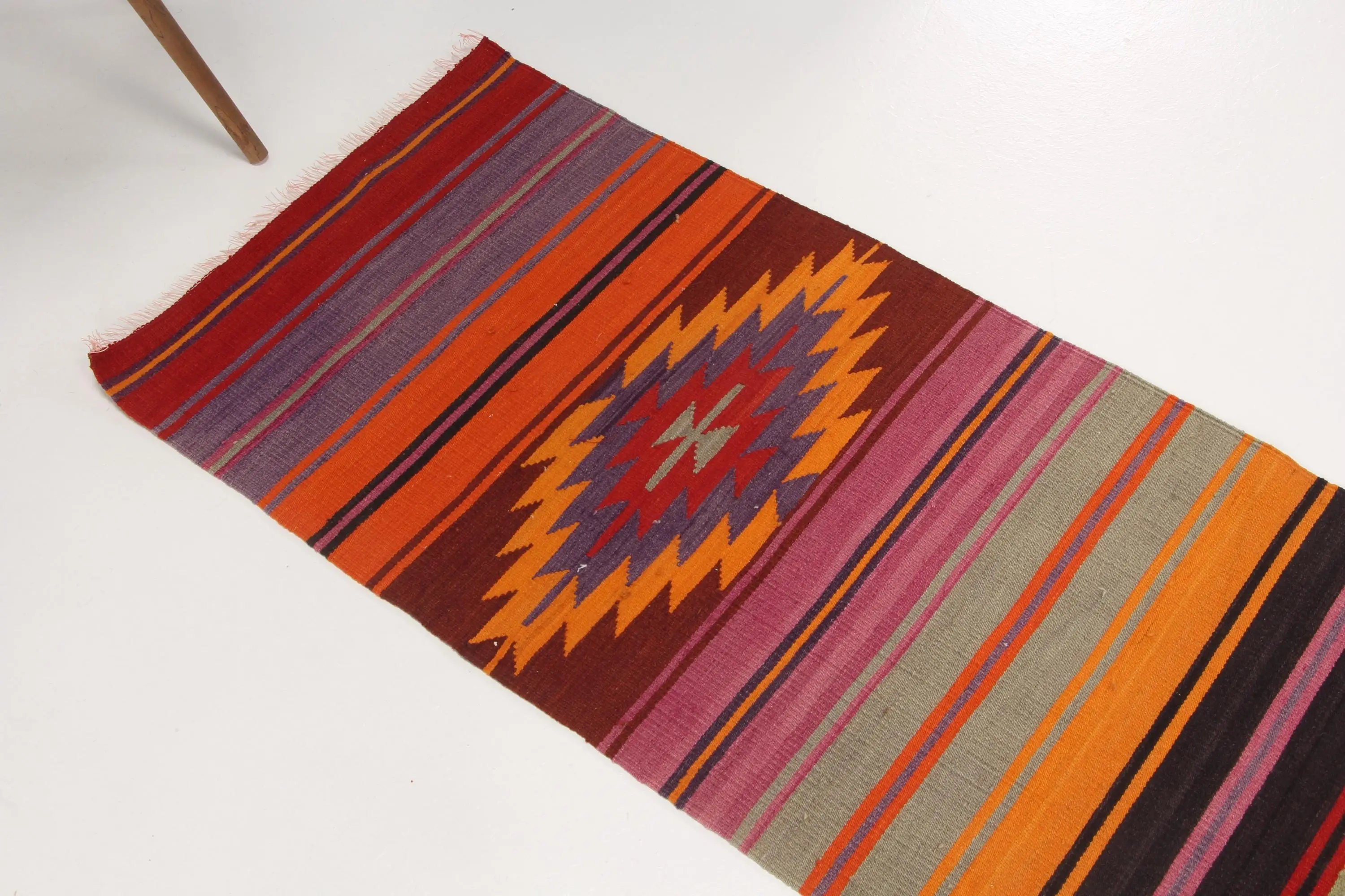 Turkish Vintage Runner Rug 2x8.8 ft, Red Oriental Rug Wool - 1