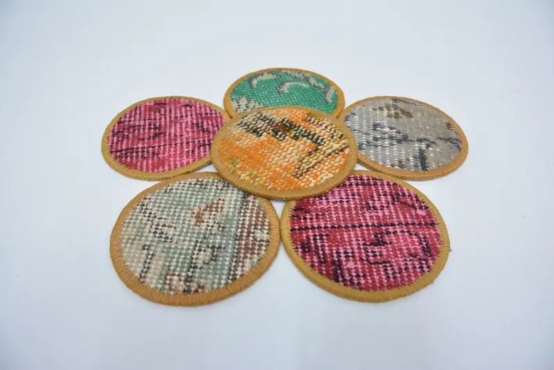 Posavasos redondo bohemio, posavasos antideslizante rojo y amarillo