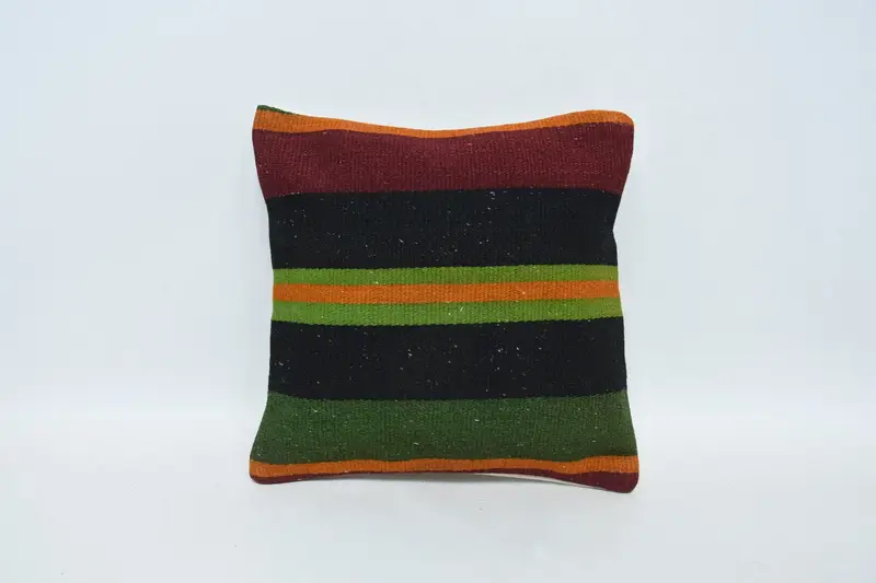 Pillow Cover, 12x12 Green Pillow Cover, Kilim Cushion Sham, Handmade Kilim Cushion, Rustic Cushion Cover, Vintage Kilim Throw Pillow - 1
