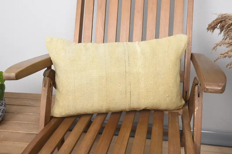 Pillow for Sofa, Handmade Kilim Cushion, Outdoor Bolster Pillow Cover, Living Room Throw Pillow, Cushion Case, 12x20 Beige Cushion Case, Boho Pillow - 1