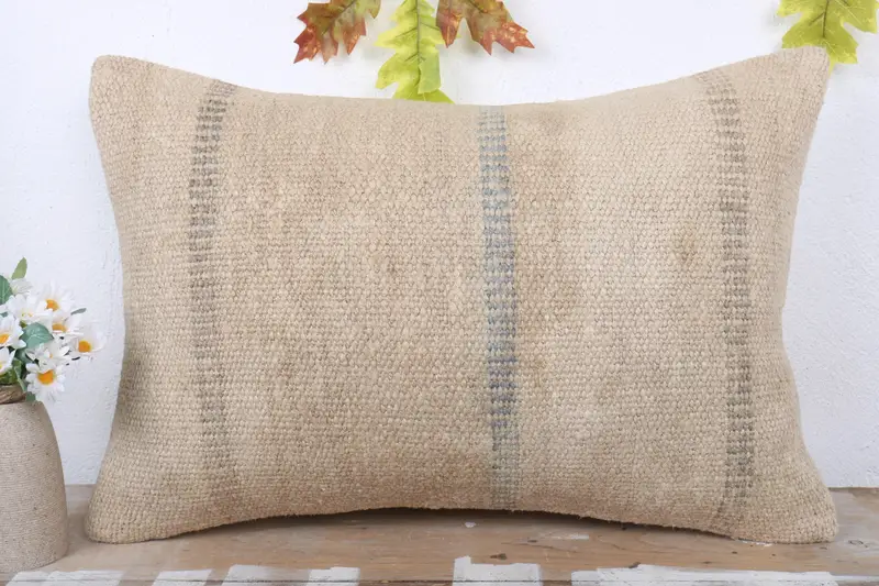 Gift Pillow, Crochet Pattern Cushion Cover, Pillow Cover, Vintage Kilim Throw Pillow, 16x24 Beige Pillow Sham, Vintage Kilim Pillow - 2