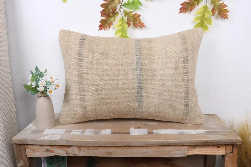 Gift Pillow, Crochet Pattern Cushion Cover, Pillow Cover, Vintage Kilim Throw Pillow, 16x24 Beige Pillow Sham, Vintage Kilim Pillow - 1