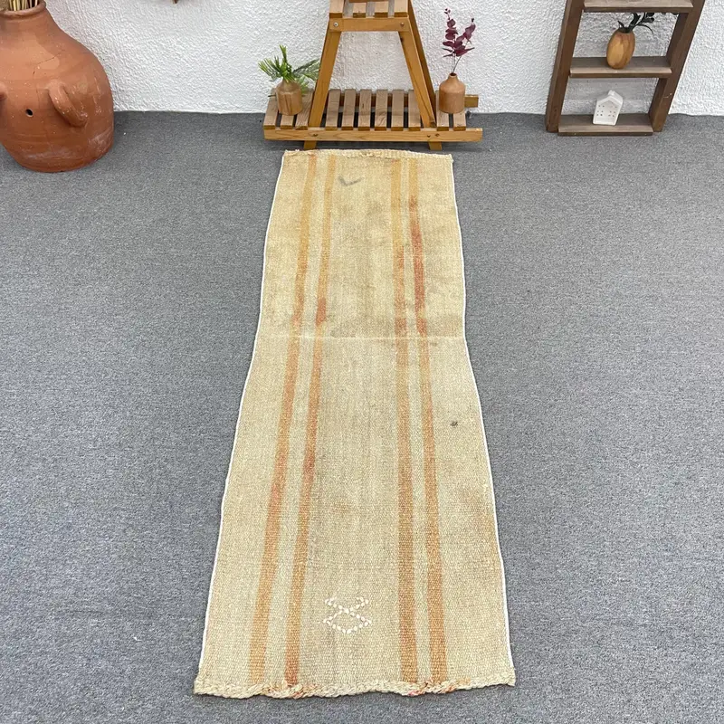 エレガントなベージュ&オレンジのイカットラグ、2x6.1フィート