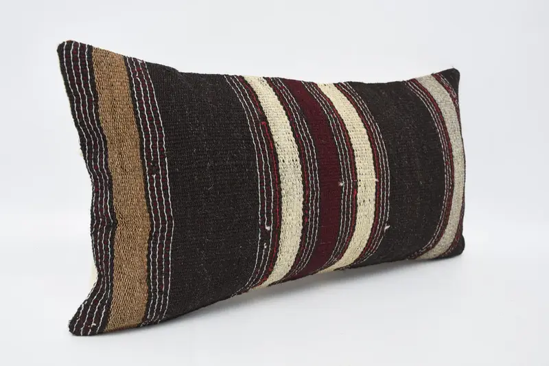Tribal Pillow, 12x24 Brown Cushion Cover, Boho Pillow, Handmade Throw Cushion Case, Cushion Case, Kilim Cushion Sham, Vintage Pillow - 3