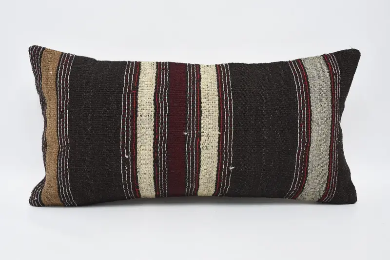 Tribal Pillow, 12x24 Brown Cushion Cover, Boho Pillow, Handmade Throw Cushion Case, Cushion Case, Kilim Cushion Sham, Vintage Pillow - 1