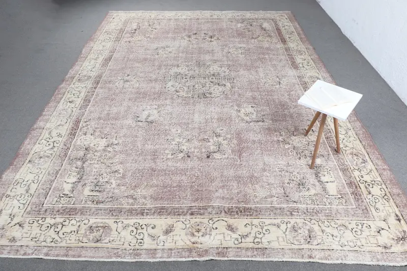 El Yapımı Bronz ve Bej Halı, 0,8x13,5 ft Kare Desenli