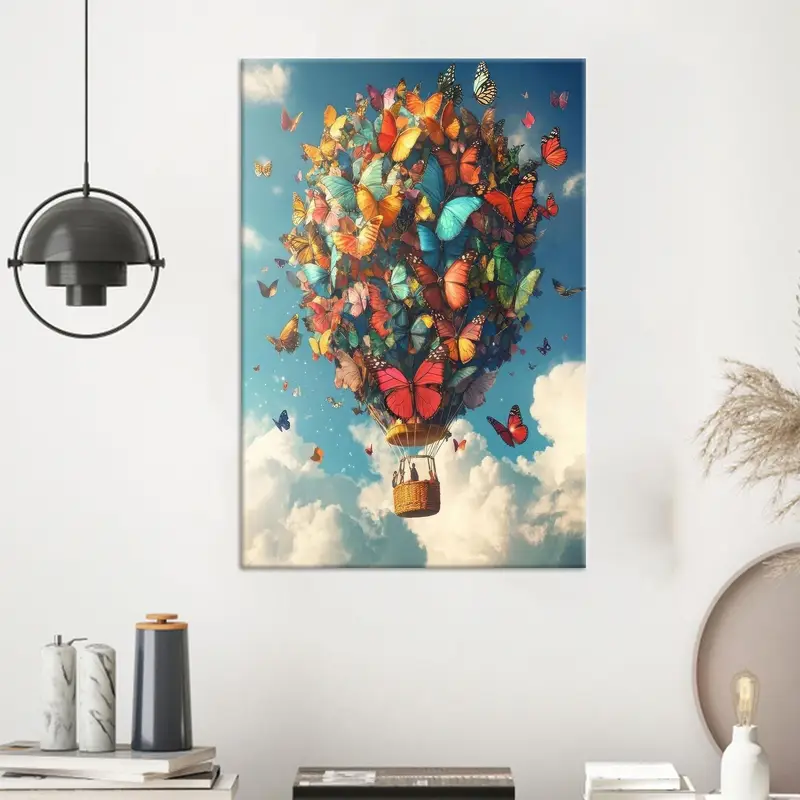 Lebhafte Ballon-Leinwand: Abstrakte Hoffnung und bunte Schmetterlinge