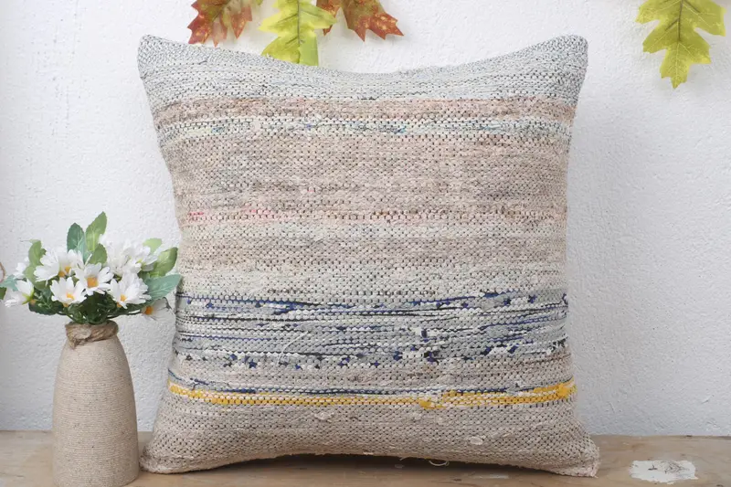 Rustic Pillow Cover, Ethnical Kilim Rug Pillow, Pillow for Couch, Office Chair Pillow, Pillow Case, 16x16 Beige Pillow, Boho Pillow - 2