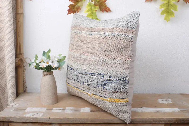 Rustic Pillow Cover, Ethnical Kilim Rug Pillow, Pillow for Couch, Office Chair Pillow, Pillow Case, 16x16 Beige Pillow, Boho Pillow - 4
