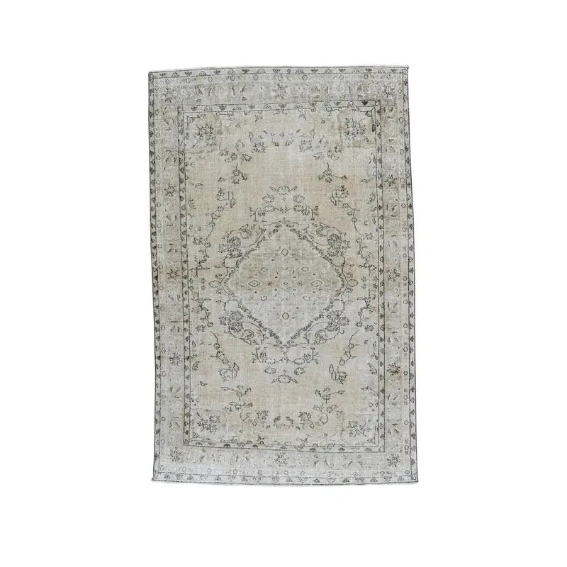 Turkish Vintage Rug, 6.1x9.5 ft Oushak Rug, Gray Brown Moroccan Wool Rug - 1