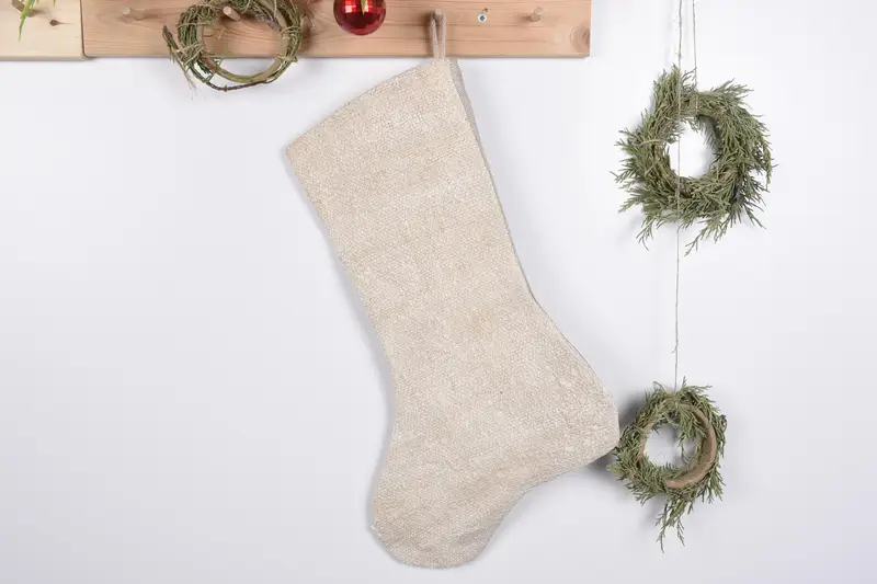 Festive Christmas Ornaments Pattern, Recycled Rug Material Christmas Stocking