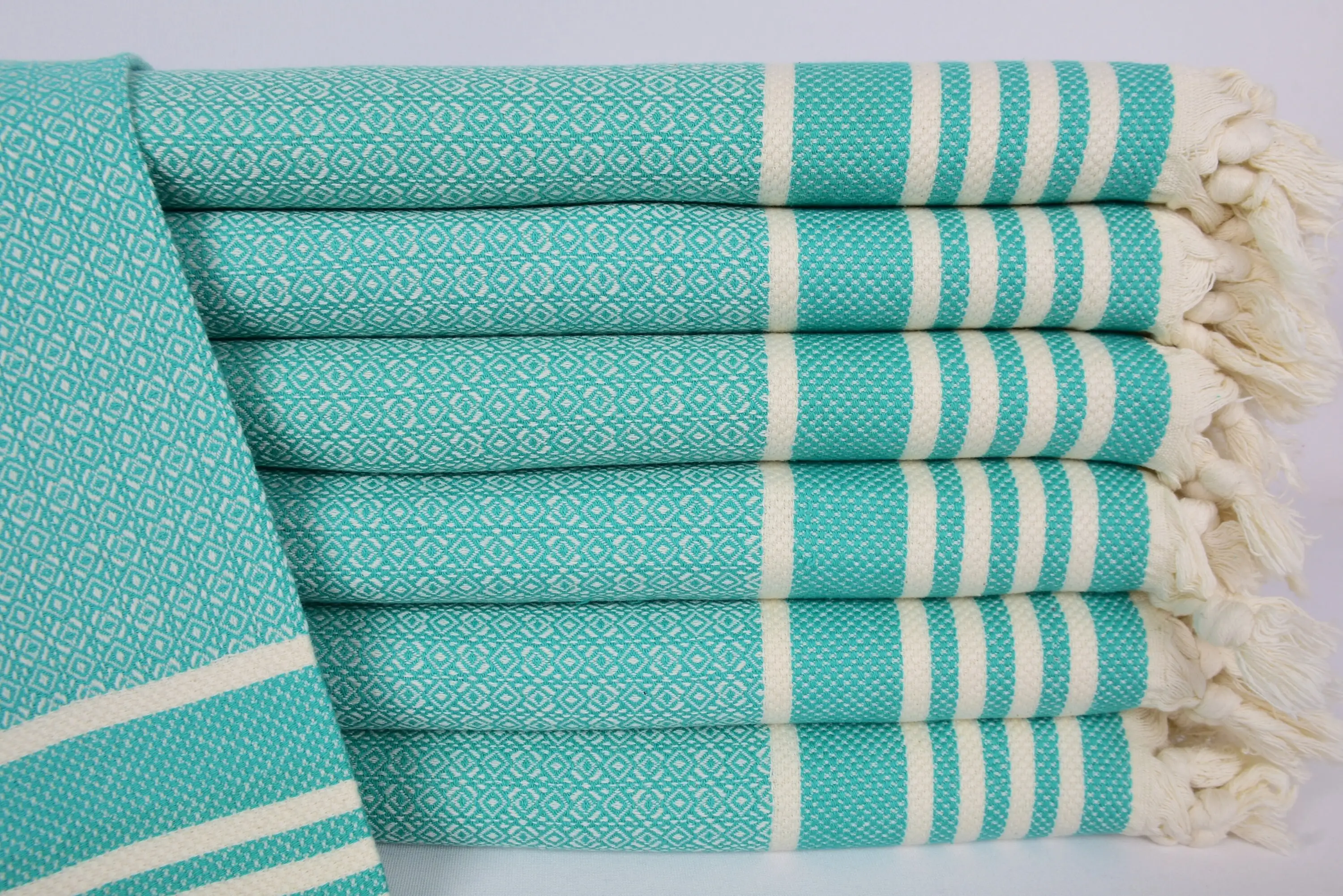 Monogrammed Hand Towel Green Diamond Organic Cotton, 32x16 Inches - 1
