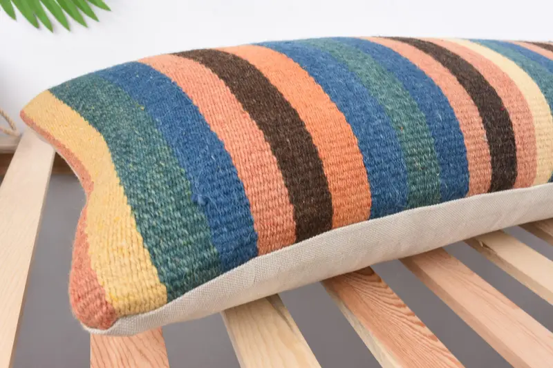 Cushion Cover, Kilim Pillow, 12x43 Blue Pillow Cover, Boho Chic Cushion Case, Vintage Kilim Throw Pillow, Kilim Pillow Cover, Ikat Cushion Case - 6