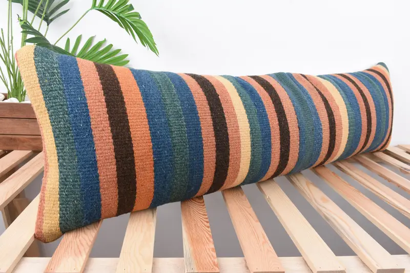 Cushion Cover, Kilim Pillow, 12x43 Blue Pillow Cover, Boho Chic Cushion Case, Vintage Kilim Throw Pillow, Kilim Pillow Cover, Ikat Cushion Case - 4