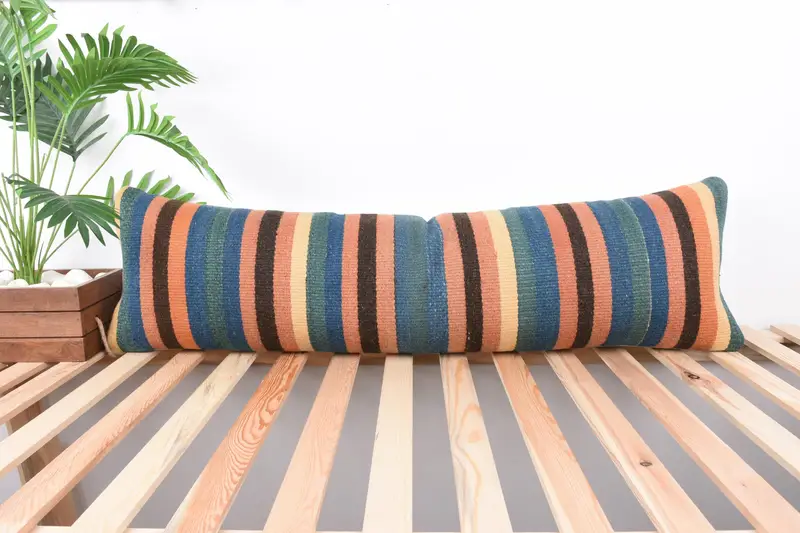 Cushion Cover, Kilim Pillow, 12x43 Blue Pillow Cover, Boho Chic Cushion Case, Vintage Kilim Throw Pillow, Kilim Pillow Cover, Ikat Cushion Case - 1