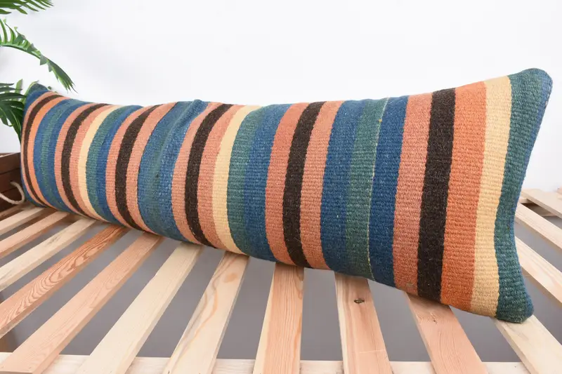 Cushion Cover, Kilim Pillow, 12x43 Blue Pillow Cover, Boho Chic Cushion Case, Vintage Kilim Throw Pillow, Kilim Pillow Cover, Ikat Cushion Case - 5