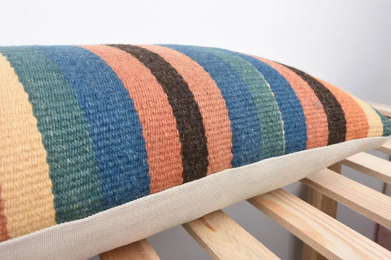 Cushion Cover, Kilim Pillow, 12x43 Blue Pillow Cover, Boho Chic Cushion Case, Vintage Kilim Throw Pillow, Kilim Pillow Cover, Ikat Cushion Case - 7