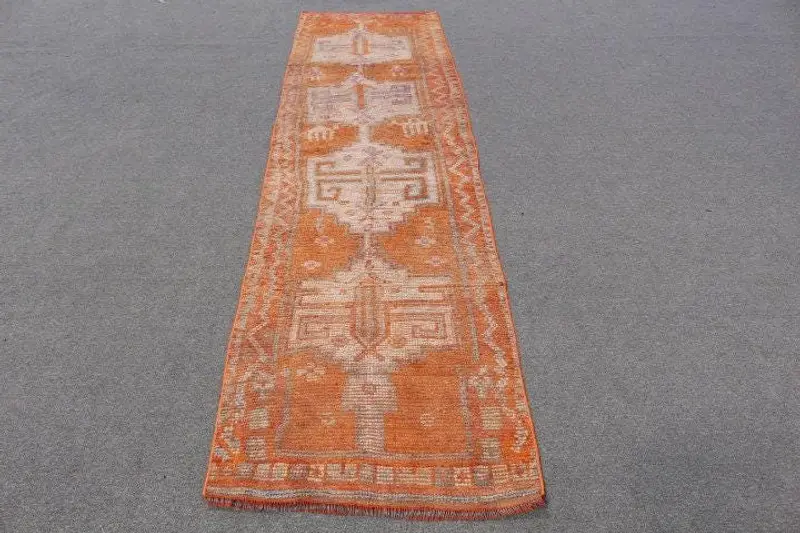 Orange Floral Rug, 2.5x10.2 ft Elegant Decor
