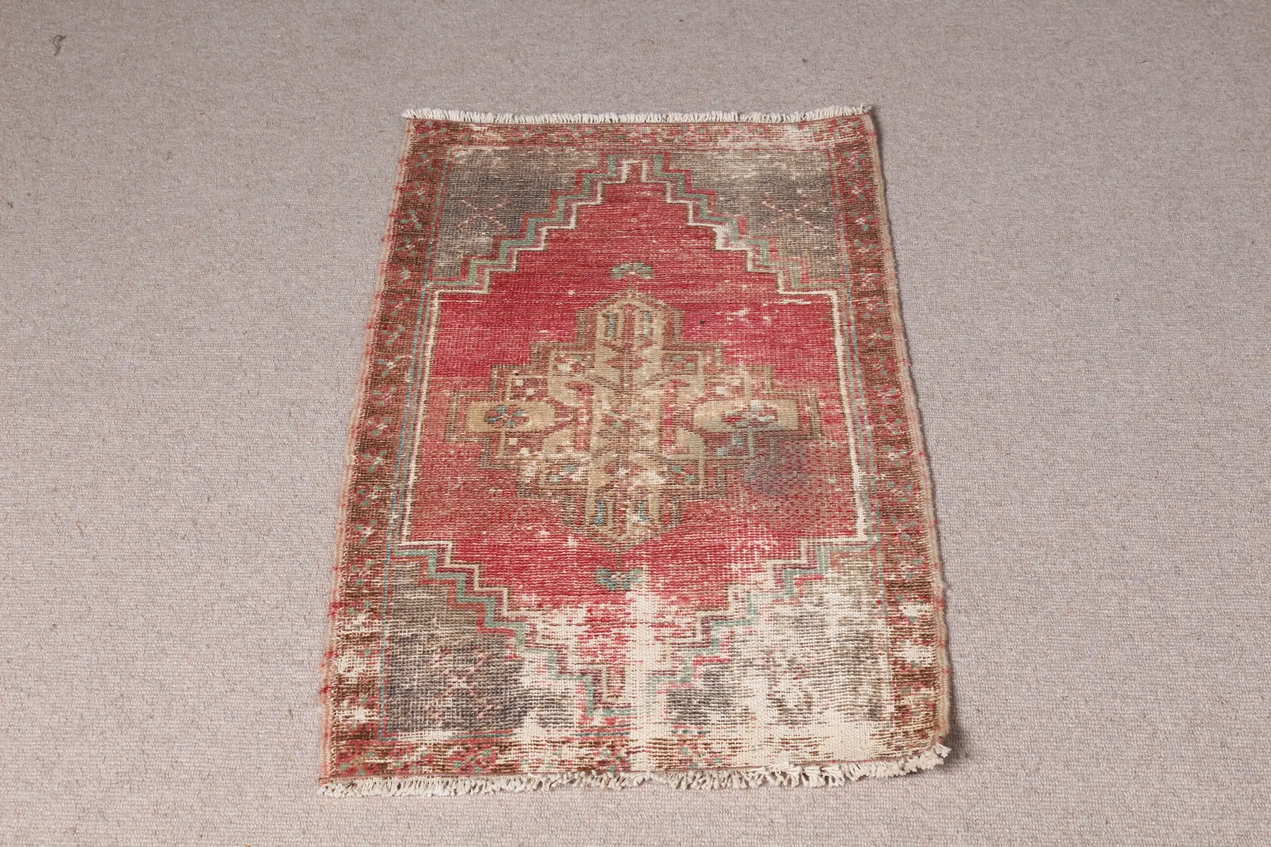 Turkish Vintage Small Rug 1.8x3 ft (54x92 cm), Red Southwestern Rug - 1