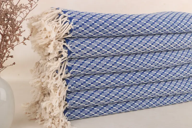 Personalized Sax Blue Organic Cotton Beach Towel, Geometric, 40x67 Inches