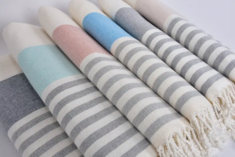 Handmade Turkish hammam towel, Bath towel, Xmas Gifts, Sand-free towel, Large Turkish Towel, 68x36 Cotton Striped Terry Towel, Family Gift Basket - 6