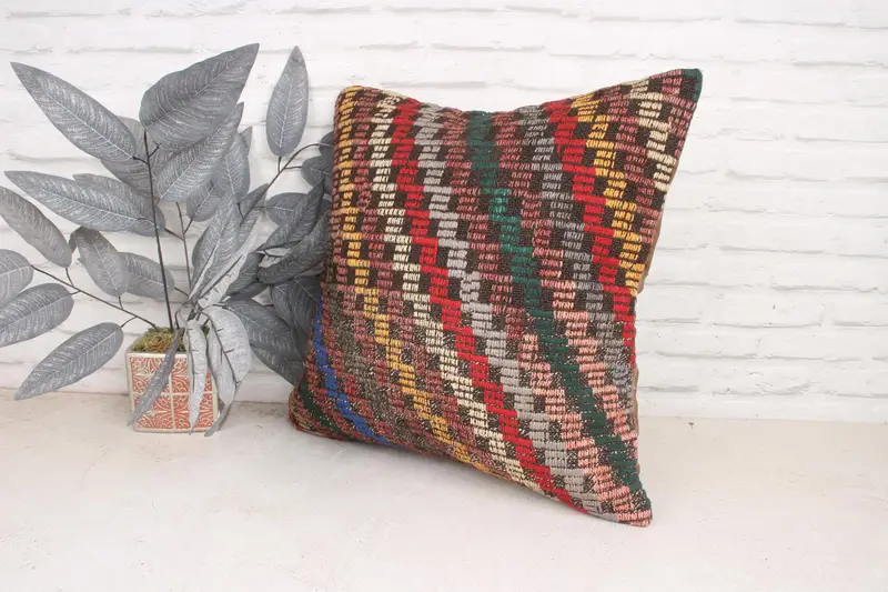 Pillow for Couch, Bed Cushion Cover, Vintage Kilim Pillow, Nomadic Cushion Case, 20x20 Green Pillow, Cushion Case, Ethnical Kilim Rug Pillow - 4
