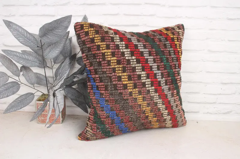 Pillow for Couch, Bed Cushion Cover, Vintage Kilim Pillow, Nomadic Cushion Case, 20x20 Green Pillow, Cushion Case, Ethnical Kilim Rug Pillow - 3