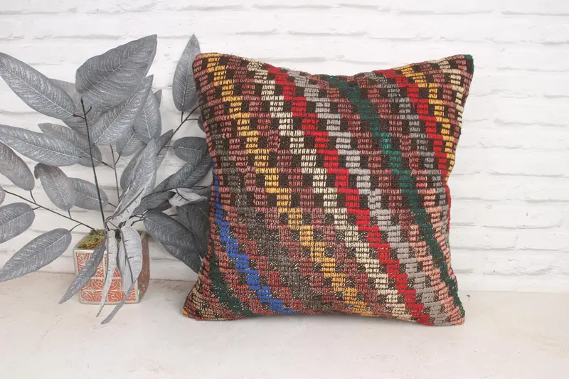 Pillow for Couch, Bed Cushion Cover, Vintage Kilim Pillow, Nomadic Cushion Case, 20x20 Green Pillow, Cushion Case, Ethnical Kilim Rug Pillow - 1