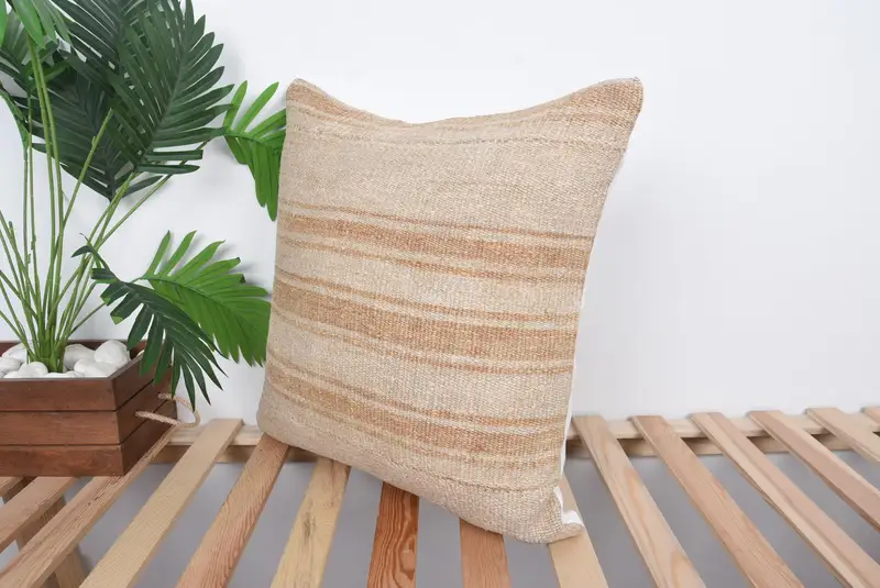 Ikat Pillow Sham, Pillow for Sofa, Home Decor Pillow, Comfy Throw Pillow, Handmade Kilim Cushion, Outdoor Cushion, Cushion Case, 20x20 Beige Cushion - 5
