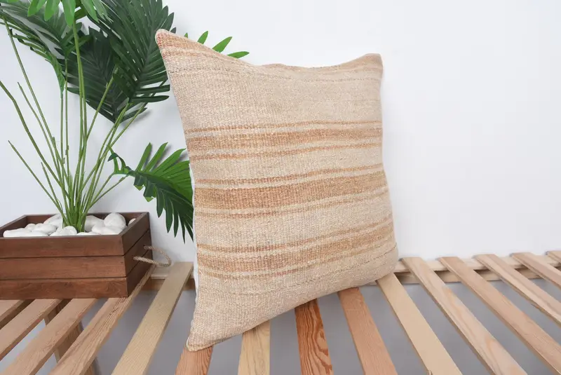 Ikat Pillow Sham, Pillow for Sofa, Home Decor Pillow, Comfy Throw Pillow, Handmade Kilim Cushion, Outdoor Cushion, Cushion Case, 20x20 Beige Cushion - 4