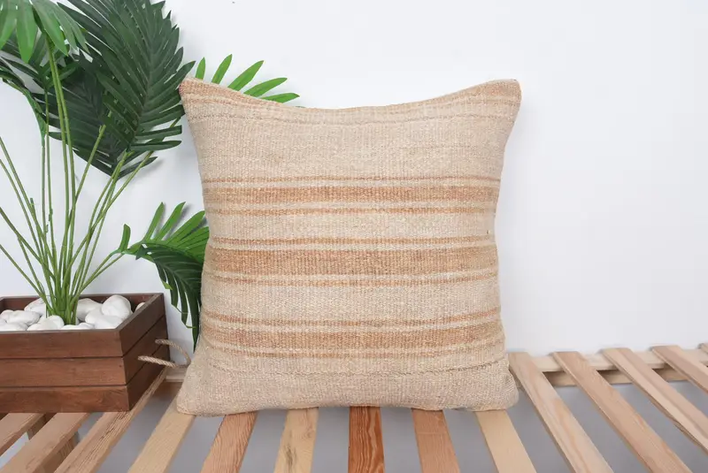 Ikat Pillow Sham, Pillow for Sofa, Home Decor Pillow, Comfy Throw Pillow, Handmade Kilim Cushion, Outdoor Cushion, Cushion Case, 20x20 Beige Cushion - 1