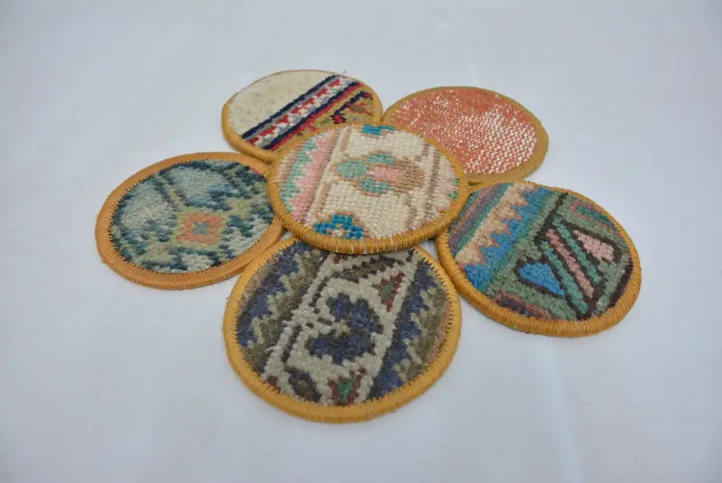 Bohem Yeşil ve Bej Yuvarlak Bardak Altlığı, Benzersiz Bohem Bardak Altlığı