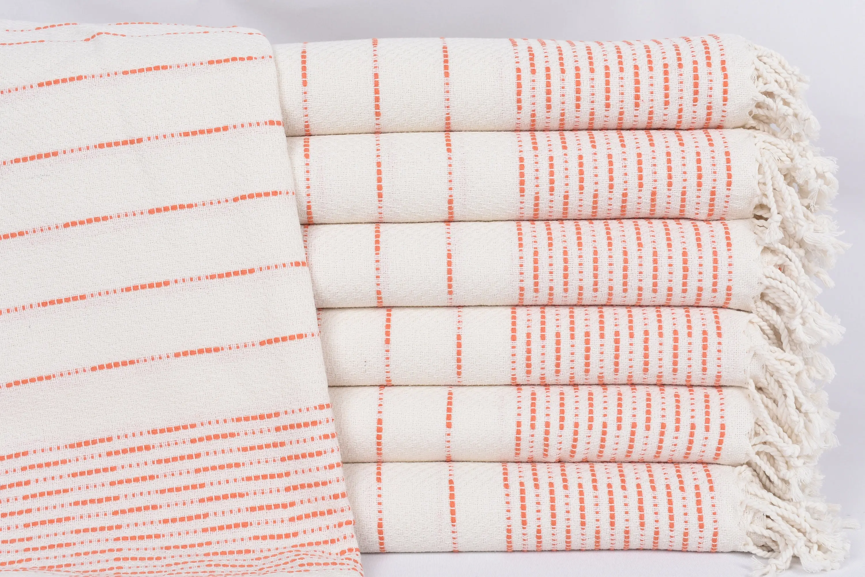 Personalized Turkish Orange Striped Towel, 70x38 Inches, Organic Cotton - 1