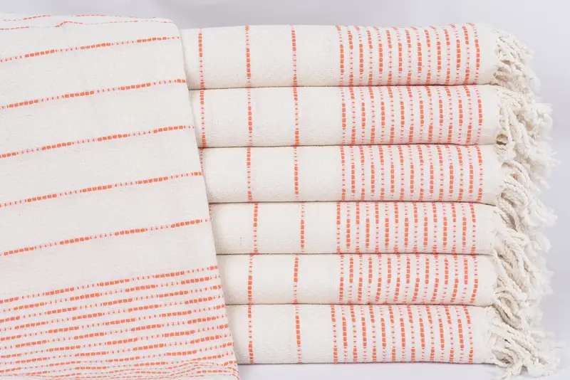 Personalized Turkish Orange Striped Towel, 70x38 Inches, Organic Cotton