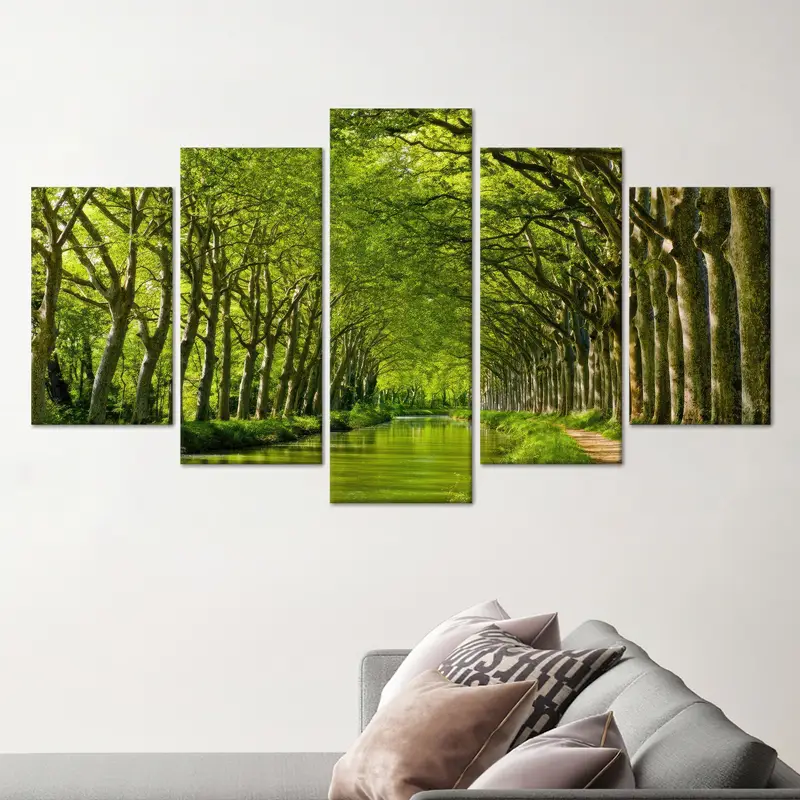 Trendy Farmhouse Green Tree Landscape Printed Canvas Art